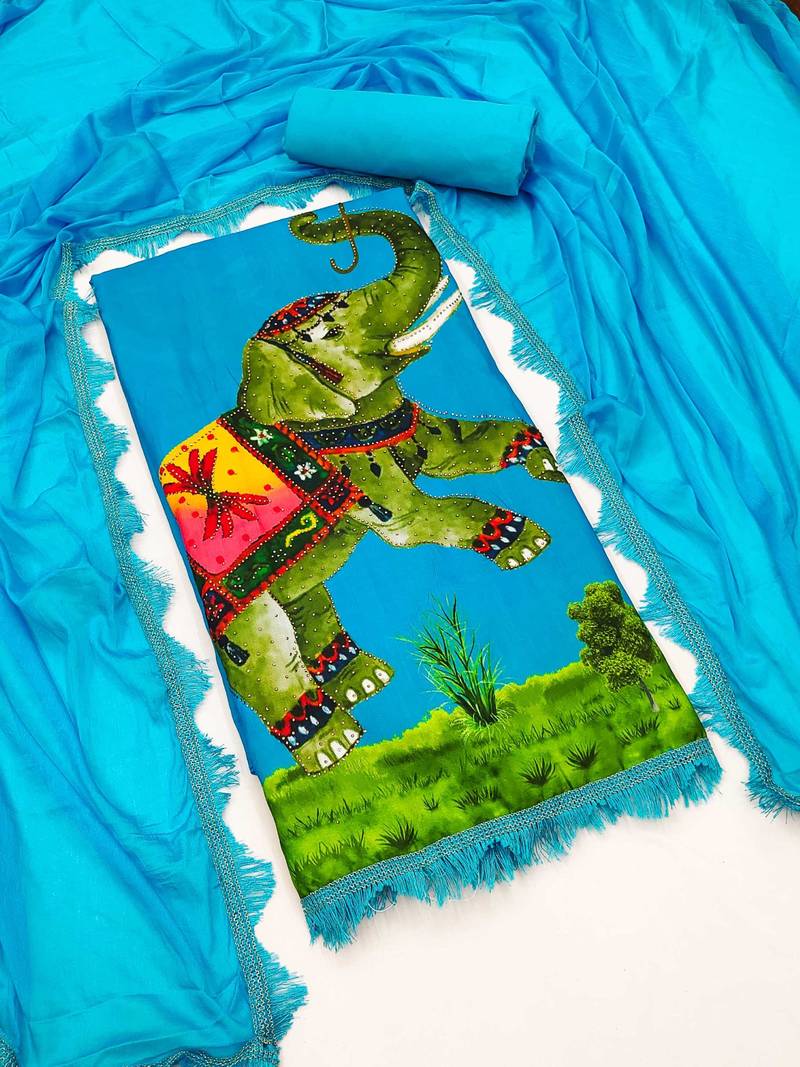 Women's printed  diable silk with captivating digital print unstitched dress material