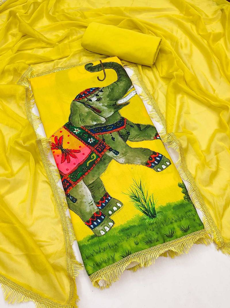 Women's printed  diable silk with captivating digital print unstitched dress material