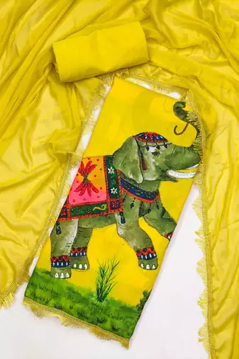 Women's printed  diable silk with captivating digital print unstitched dress material