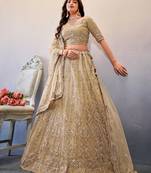 EILARA WOMEN'S STUNNING DARK CREAM BUTTERFLY NET SEQUANCE WORK PARTY WEAR LEHENGA CHOLI