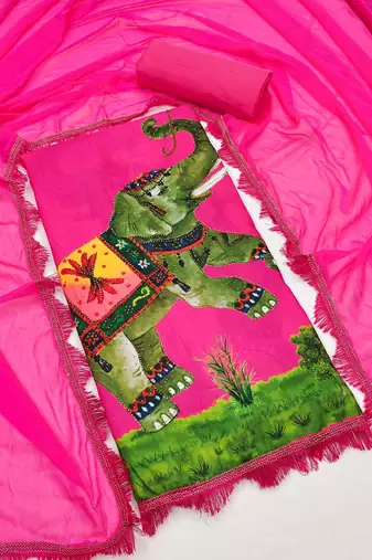 Women's printed  diable silk with captivating digital print unstitched dress material