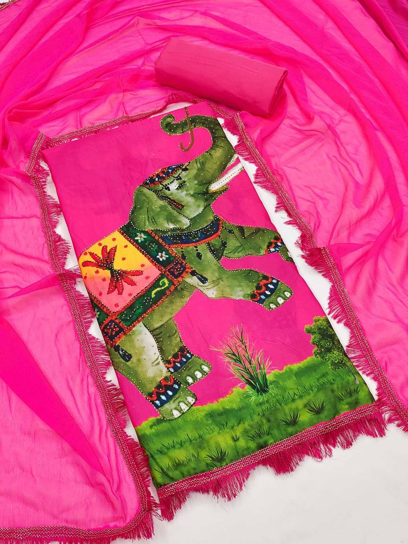 Women's printed  diable silk with captivating digital print unstitched dress material