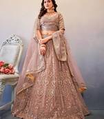 EILARA WOMEN'S STUNNING BEIGE BUTTERFLY NET SEQUANCE WORK PARTY WEAR LEHENGA CHOLI