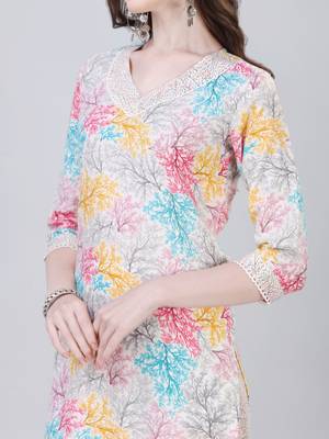 Women's Printed Knee Length Cotton Kurta And Pant With Dupatta Set (Multicolor) (MAK37) 4
