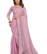 Pink heavy multi siroski hot fix stone work shimmer silk party wear with blouse