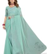 Rama green heavy multi siroski hot fix stone work shimmer silk party wear with blouse
