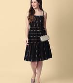 Women's Rayon Self Design Printed Woven Short Black Party Wear Dress