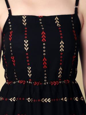 Women's Rayon Self Design Printed Woven Short Black Party Wear Dress 2