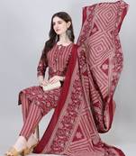 Women's Floral Printed Cotton Blend Knee Length Kurta Set With Dupatta (Maroon) (MAK45)