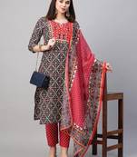 Women's Rayon Self Design Woven Printed Festive & Ethnic Wear A-Line Kurti, Bottomwear & Dupatta Set