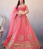 EILARA WOMEN'S ELEGANT PINK SEQUINS BUTTERFIY NET LEHENGA CHOLI