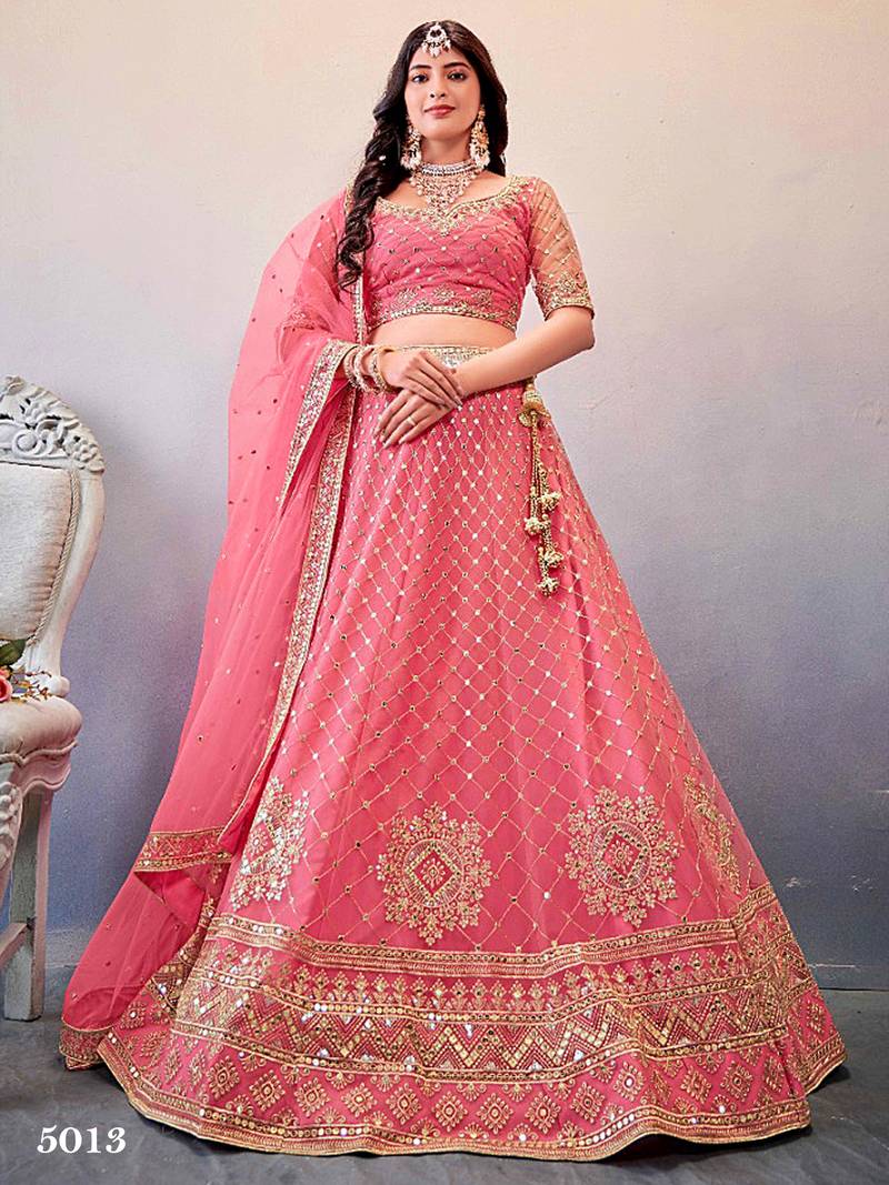 EILARA WOMEN'S ELEGANT PINK SEQUINS BUTTERFIY NET LEHENGA CHOLI