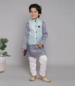 BAATCHEET COTTON SOLID SET OF 4 WITH KURTA PAJAMA (2) AND  JACQUARD JACKET-ASH BLUE