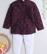 BAATCHEET SILK FULL SLEEVES EMBROIDED KURTA WITH PAJAMA - WINE