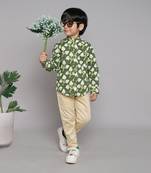 BAATCHEET COTTON FULL SLEEVES leaf print shirt with beige pant   -  green
