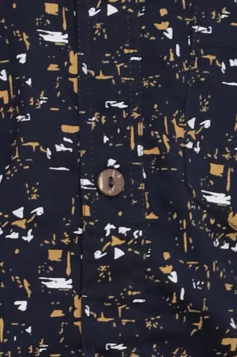 BAATCHEET COTTON FULL SLEEVES ABSTRACT PRINT SHIRT WITH BEIGE PANT  -  NAVY