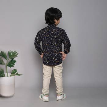 BAATCHEET COTTON FULL SLEEVES ABSTRACT PRINT SHIRT WITH BEIGE PANT  -  NAVY 3