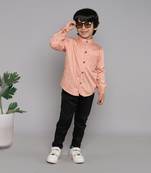BAATCHEET COTTON FULL SLEEVES ETHNIC PRINT SHIRT WITH BLACK PANT  - PEACH