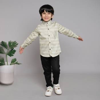 BAATCHEET COTTON  FULL SLEEVES LINING SHIRT WITH BLACK PANT  -  SEA GREEN 1