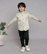 BAATCHEET COTTON  FULL SLEEVES LINING SHIRT WITH BLACK PANT  -  SEA GREEN