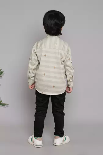 BAATCHEET COTTON  FULL SLEEVES LINING SHIRT WITH BLACK PANT  -  SEA GREEN