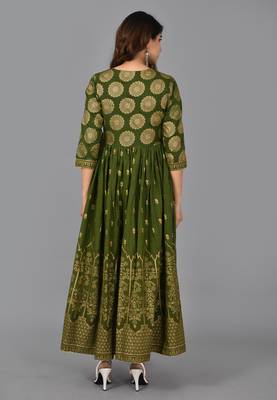 Green Floral Print Rayon Casual Anarkali Kurta 2