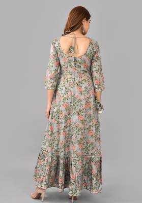 Women Printed Rayon  Blend Anarkali Kurta(Grey) 3
