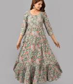 Women Printed Rayon  Blend Anarkali Kurta(Grey)