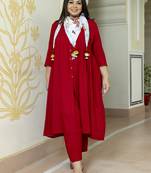 Xl love by janasya women's maroon rayon solid kurta with palazzo and scarf