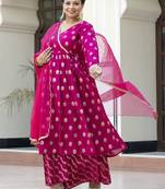 Xl love by janasya women's pink crepe woven design kurta with palazzo and dupatta