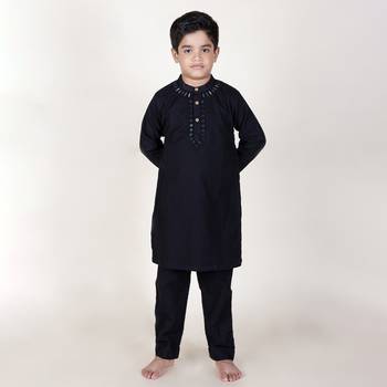 Jilmil boy's ethnic black hand-mirror kurta with pant (set of 2) 1