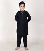 Jilmil boy's ethnic black hand-mirror kurta with pant (set of 2)