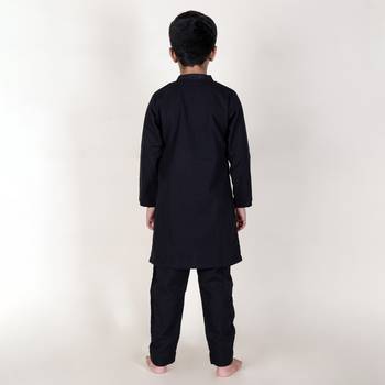 Jilmil boy's ethnic black hand-mirror kurta with pant (set of 2) 2