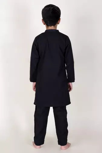 Jilmil boy's ethnic black hand-mirror kurta with pant (set of 2)