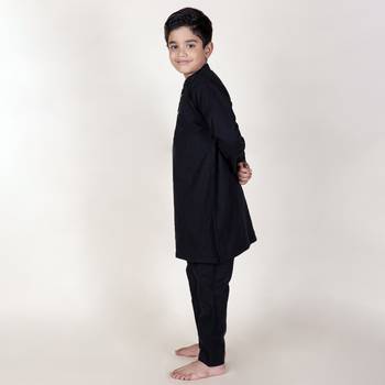 Jilmil boy's ethnic black hand-mirror kurta with pant (set of 2) 3