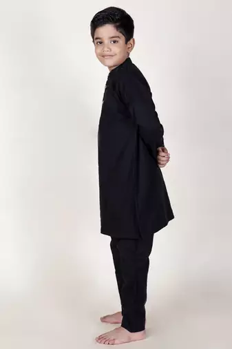 Jilmil boy's ethnic black hand-mirror kurta with pant (set of 2)