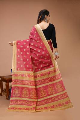 Esena Textiles | Women's 100% Pure Cotton Mul Mul Jute Graph Print and Kalamkari Butti saree 4