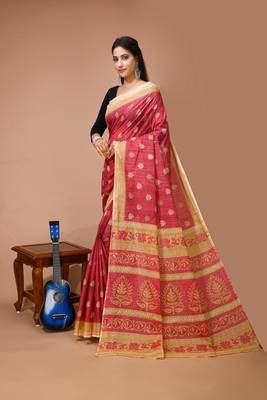 Esena Textiles | Women's 100% Pure Cotton Mul Mul Jute Graph Print and Kalamkari Butti saree 1