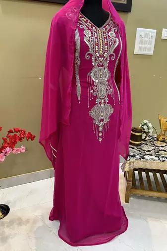 Rani Pink Georgette Zari Work Kaftan