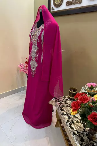 Rani Pink Georgette Zari Work Kaftan