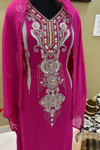 Rani Pink Georgette Zari Work Kaftan
