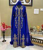 Royal Blue Georgette Embroidered Islamic Party Wear Kaftan