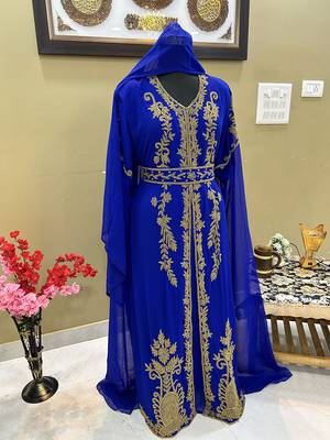 Royal Blue Georgette Embroidered Islamic Party Wear Kaftan 2