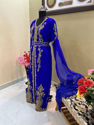 Royal Blue Georgette Embroidered Islamic Party Wear Kaftan 3