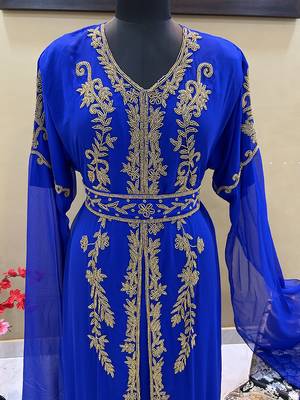 Royal Blue Georgette Embroidered Islamic Party Wear Kaftan 4