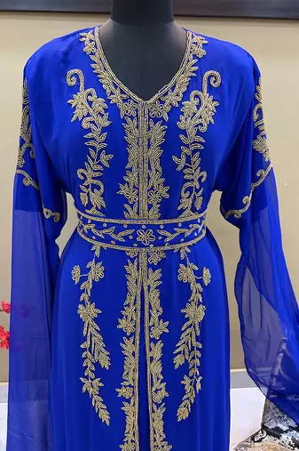 Royal Blue Georgette Embroidered Islamic Party Wear Kaftan