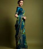 Designer georgette printed and lace work saree with blouse piece