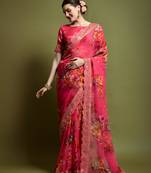 Designer Georgette Printed And Lace Work Saree With Blouse Piece