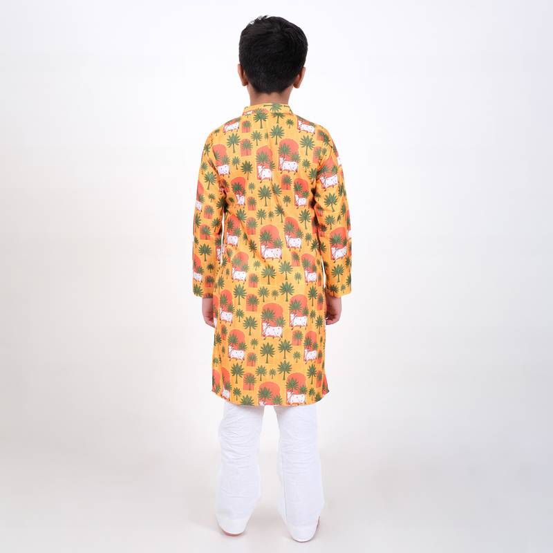 Jilmil boy's ethnic mustard kurta with pant (set of 2)
