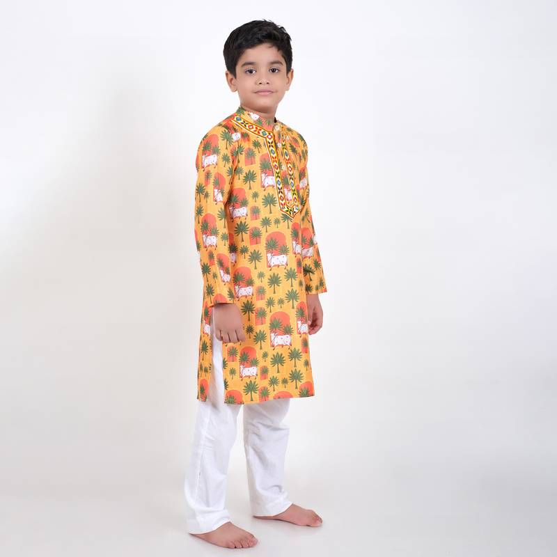 Jilmil boy's ethnic mustard kurta with pant (set of 2)